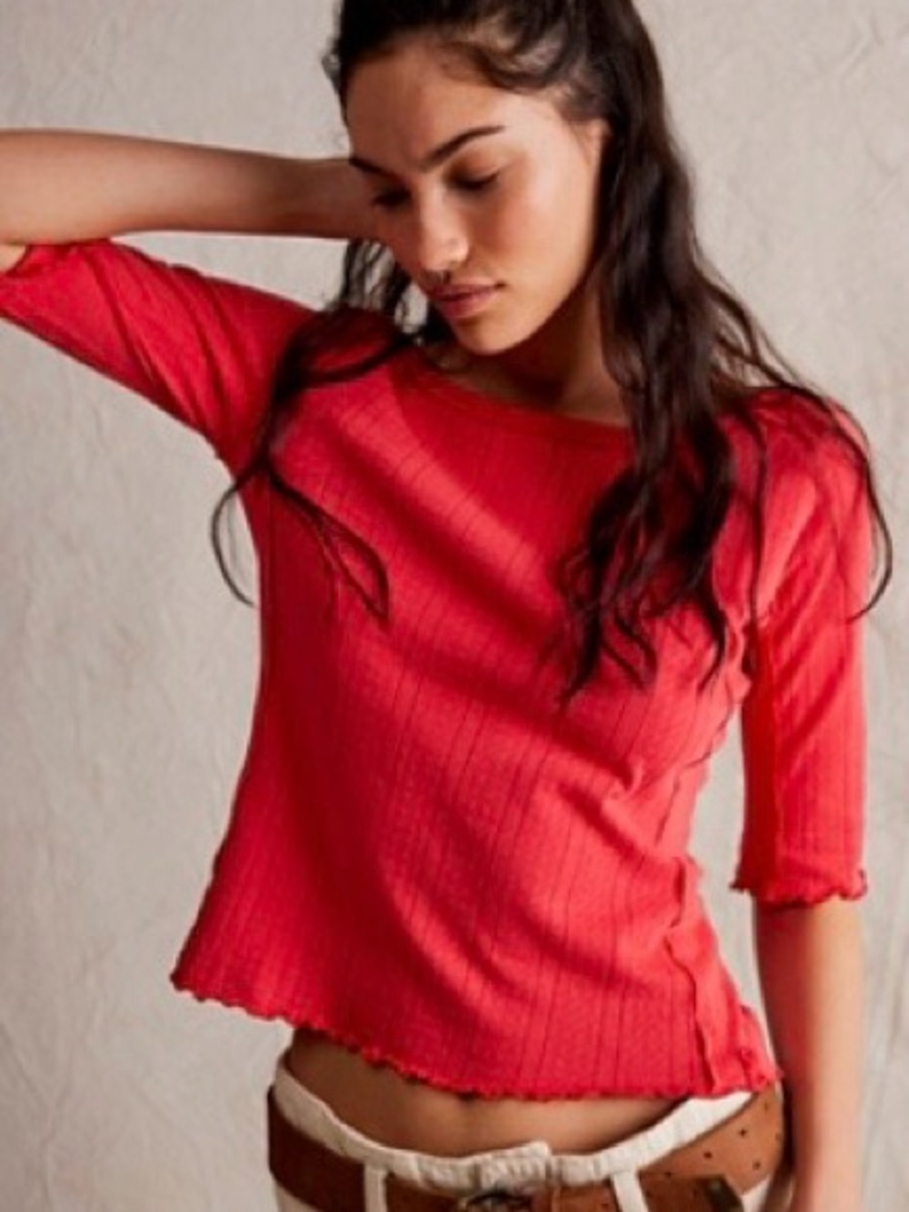 We The Free Sweet and Salty Tee Coral Red Scoop Neck Short Sleeve Top